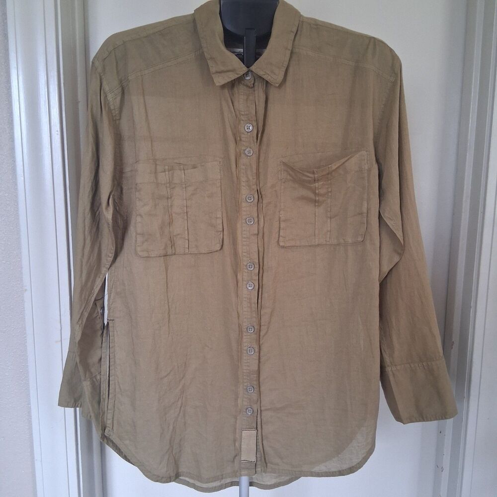 We the Free Oversized Lightweight Utility Button-Down Shirt S Earthy Safari Boho
